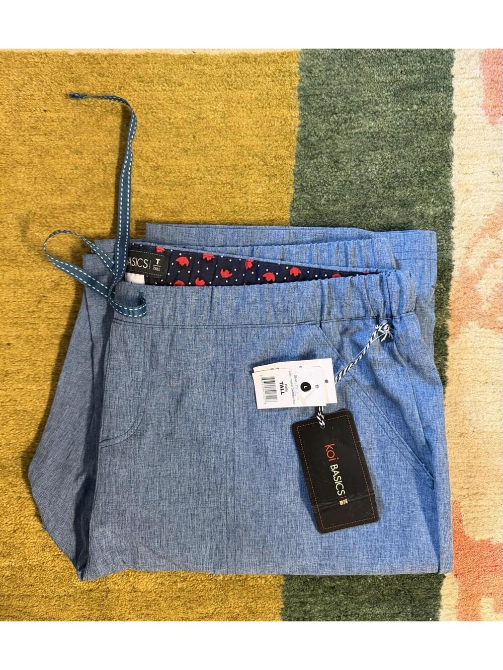 Koi Basics Scrub Pants Women’s Large Reg Heather Blue Holly Cargo Stretch NEW